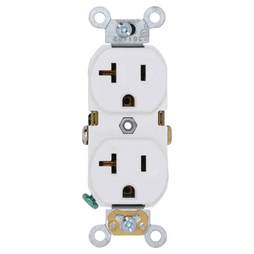 Main product image of Commercial Grade Duplex Receptacle w/ Self Grounding Clip, Back or Side Wire, 20A, NEMA 5-20R - White (125V)