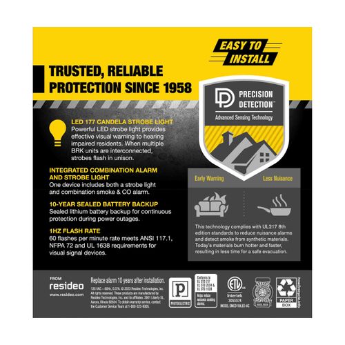 Main product image of Hardwired Combo Smoke and Carbon Monoxide Alarm w/ LED Strobe & 10-Year Battery Backup