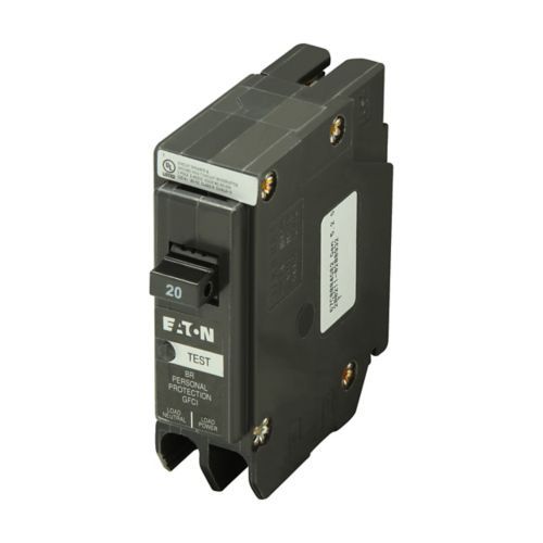 Main product image of 1-Pole BR GFCI Circuit Breaker, Plug-In, 10 kAIC, 5 mA, Pigtail, UL Only (20A, 120/240V)