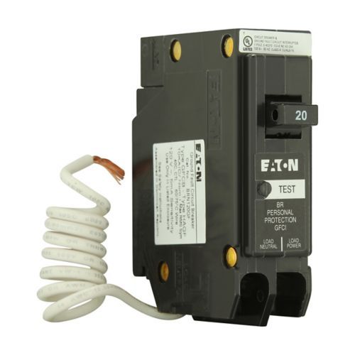 Main product image of 1-Pole BR GFCI Circuit Breaker, Plug-In, 10 kAIC, 5 mA, Pigtail, UL Only (20A, 120/240V)