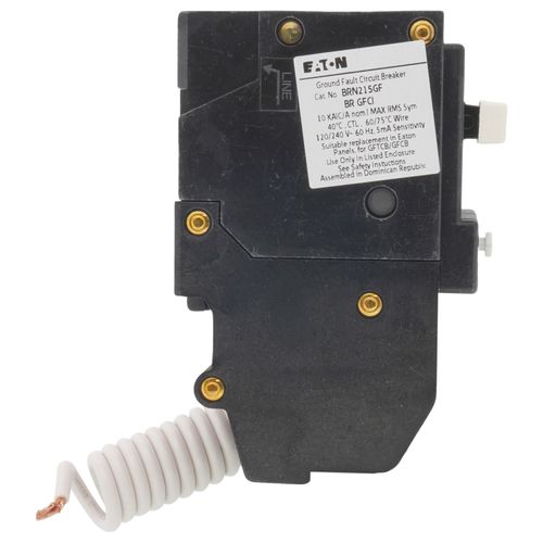 Main product image of 2-Pole BR GFCI Circuit Breaker, Common Trip, 10 kAIC, Pigtail Neutral (15A, 120/240V)