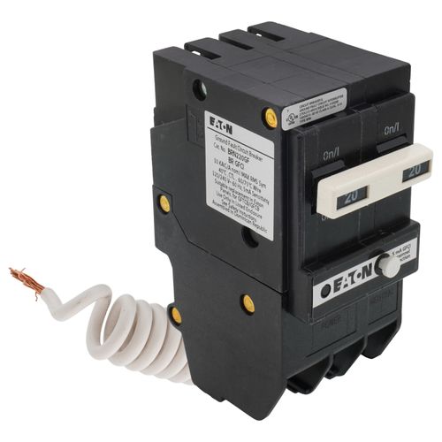 Main product image of 2-Pole BR GFCI Circuit Breaker, Common Trip, 10 kAIC, Pigtail Neutral (20A, 120/240V)