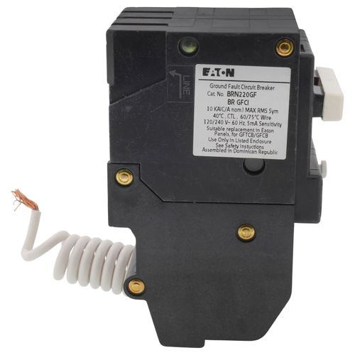 Main product image of 2-Pole BR GFCI Circuit Breaker, Common Trip, 10 kAIC, Pigtail Neutral (20A, 120/240V)
