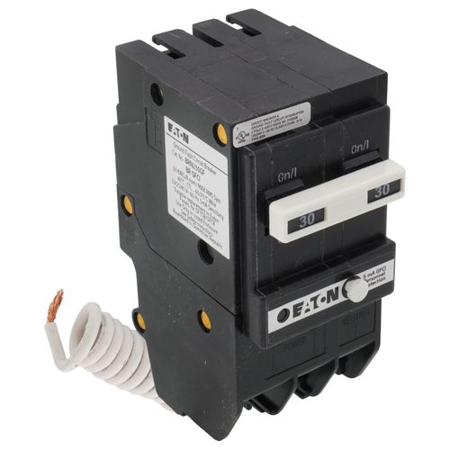 Main product image of 2-Pole BR GFCI Circuit Breaker, Common Trip, 10 kAIC, Pigtail Neutral (30A, 120/240V)
