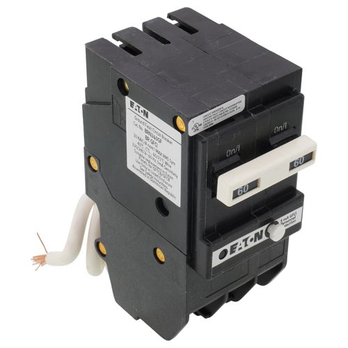 Main product image of 2-Pole BR GFCI Circuit Breaker, Common Trip, 10 kAIC, Pigtail Neutral (60A, 120/240V)