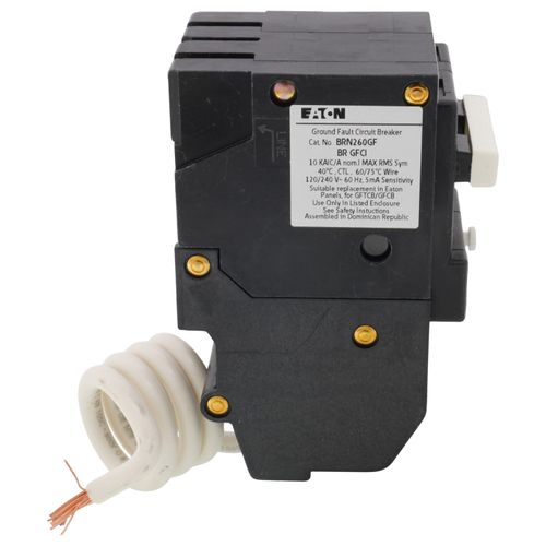 Main product image of 2-Pole BR GFCI Circuit Breaker, Common Trip, 10 kAIC, Pigtail Neutral (60A, 120/240V)