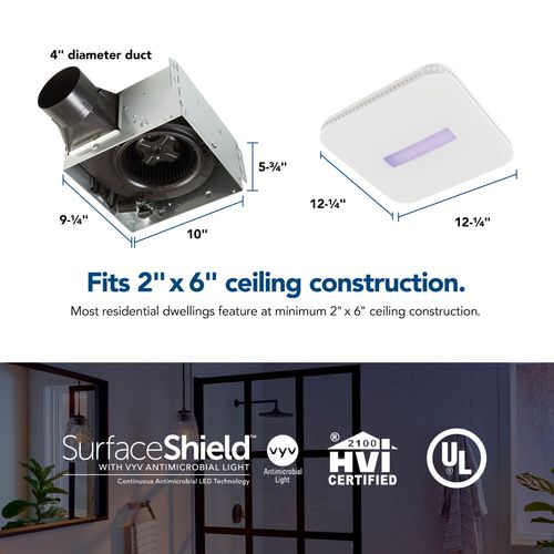 Main product image of SurfaceShield Vital Vio Powered Exhaust Fan w/ LED Light & Antibacterial Light (110 CFM)