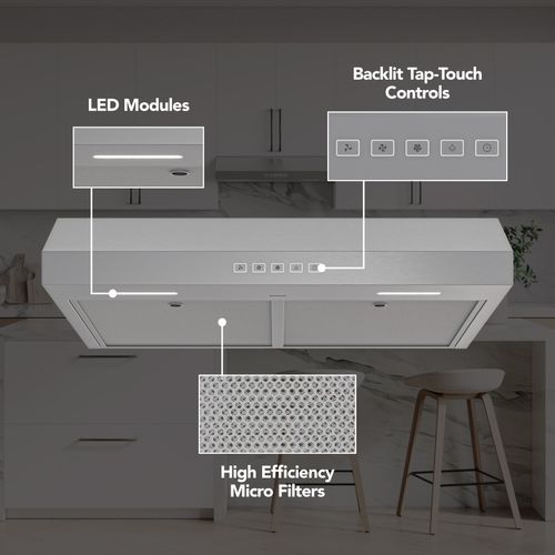 Main product image of 30" Glacier Under Cabinet Range Hood, 1.5 Sones (350 CFM), Stainless Steel