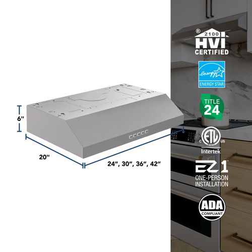 Main product image of 30" Glacier Under Cabinet Range Hood, 1.5 Sones (350 CFM), Stainless Steel