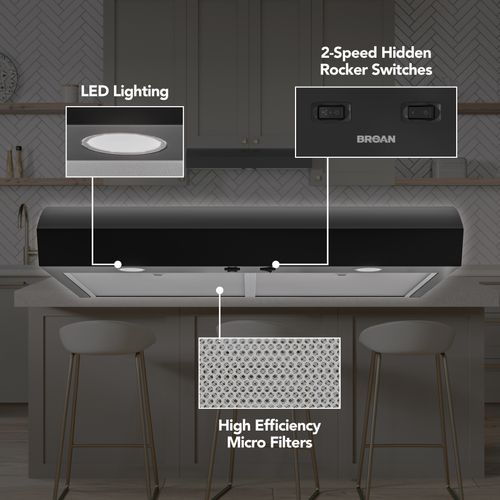 Main product image of Mantra 30" Convertible Under Cabinet Range Hood, 350 CFM (Black)