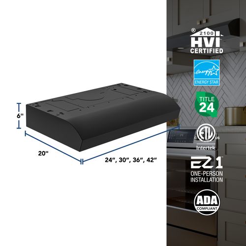 Main product image of Mantra 30" Convertible Under Cabinet Range Hood, 350 CFM (Black)