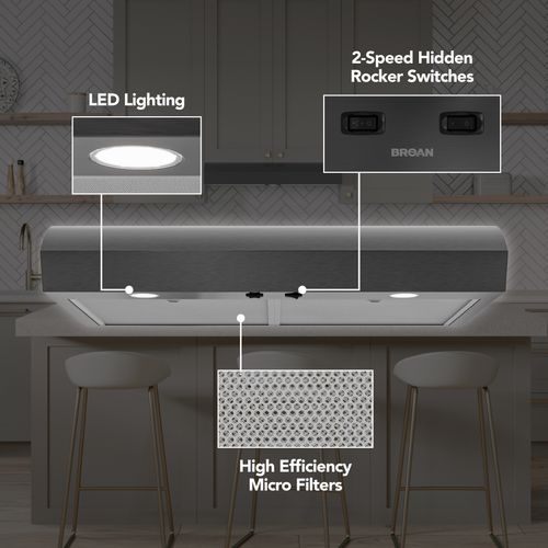 Main product image of Mantra 30" Convertible Under Cabinet Range Hood, 350 CFM (Black Stainless)