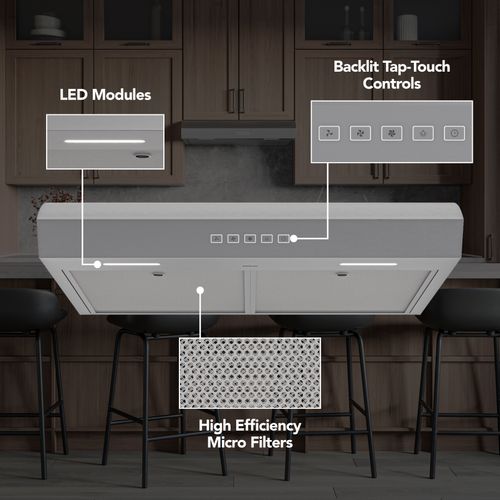 Main product image of Mantra 30" Convertible Under Cabinet Range Hood, 350 CFM, 120V (Stainless Steel)