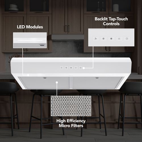 Main product image of Mantra 30" Convertible Under Cabinet Range Hood, 350 CFM, 120V (White)