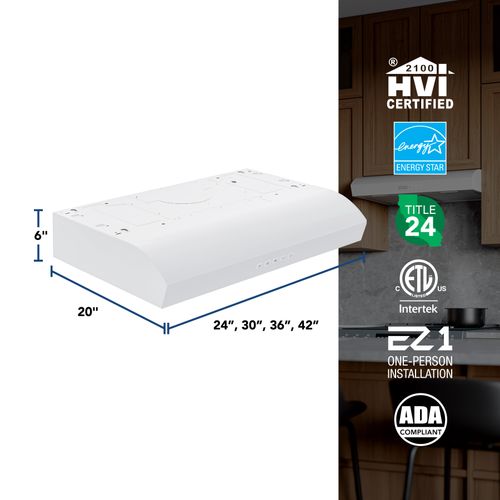 Main product image of Mantra 30" Convertible Under Cabinet Range Hood, 350 CFM, 120V (White)