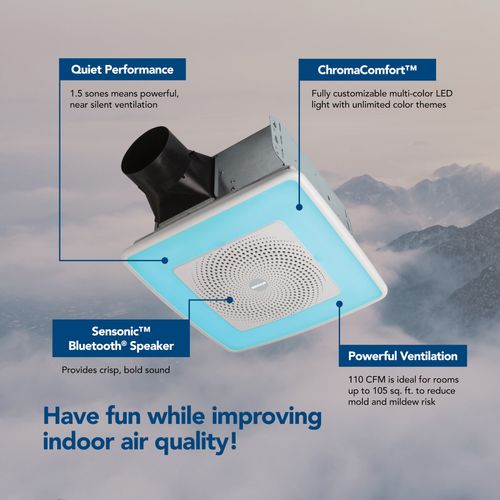 Main product image of Model SPK110RGBL ChromaComfort Ventilation Fan w/ Multicolor LED Light, Bluetooth Speaker and Grille (110 CFM)