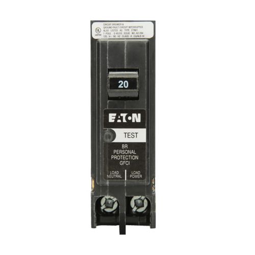 Main product image of 1-Pole BR GFCI Plug-In Ground Fault Circuit Breaker, Plug-On Neutral, 10 kAIC, 5mA (15A, 120/240V)