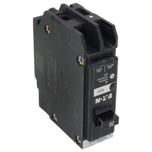 Main product image of 1-Pole BR GFCI Plug-In Ground Fault Circuit Breaker, Plug-On Neutral, 10 kAIC, 5mA (20A, 120/240V)