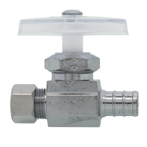 Main product image of 1/2" PEX Crimp x 3/8" OD Comp. Straight Stop Valve, Multi-Turn, Lead Free (Chrome Plated)