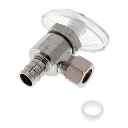 Main product image of 1/2" PEX Crimp x  3/8" OD Comp. Angle Stop Valve, Multi-Turn, Lead Free (Rough Brass)