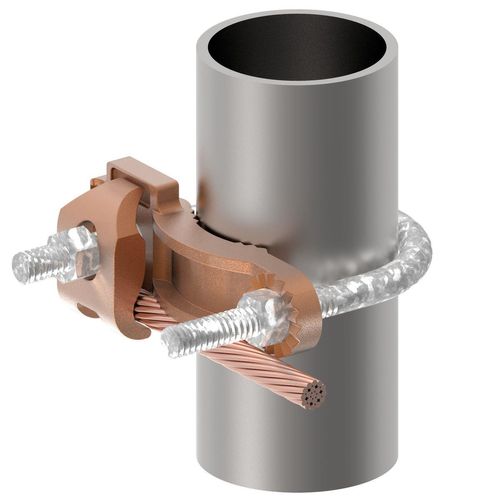 Main product image of Mechanical Grounding Connector, Conductor To Water Pipe, 4-4/0 Awg, 1-1/4" - 2" Pipe, 3/8" Stud