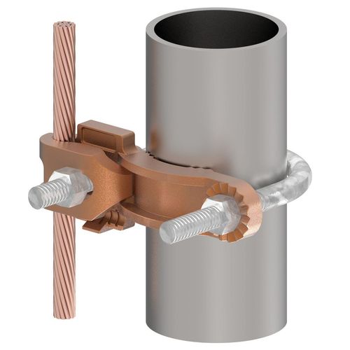 Main product image of Grounding Connector, Conductor To Water Pipe, 4-4/0 Awg, 2-1/2" - 3-1/2" Pipe , 3/8" Stud