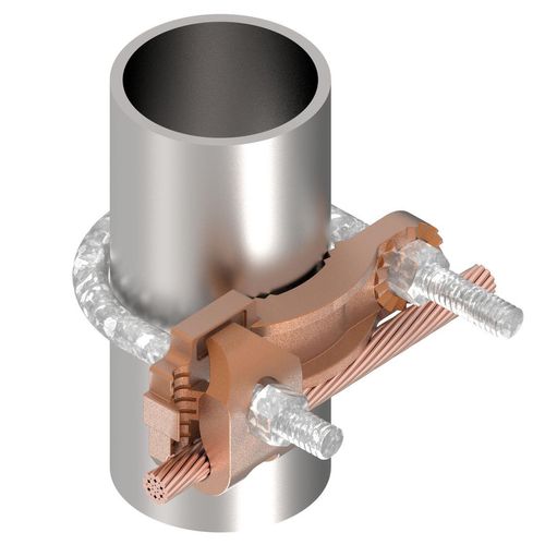 Main product image of Grounding Connector, Conductor To Water Pipe, 4-4/0 Awg, 2-1/2" - 3-1/2" Pipe , 3/8" Stud