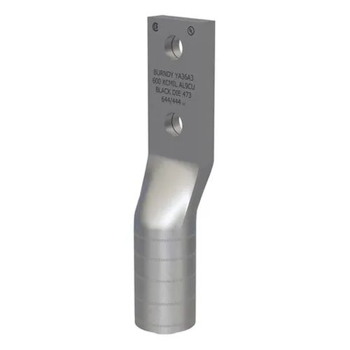 Main product image of Hylug YA-A Series 2-Hole Uninsulated Al Compression Lug, AL9CU Dual-Rated, 600 kcmil, 1/2" Stud, 1-3/4" Hole Spacing, NEMA Pad, Tin-Plated (Black)