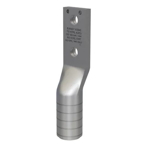Main product image of Hylug YA-A Series 2-Hole Uninsulated Al Compression Lug, AL9CU Dual-Rated, 750 kcmil, 1/2" Stud, 1-3/4" Hole Spacing, NEMA Pad, Tin-Plated (Yellow)