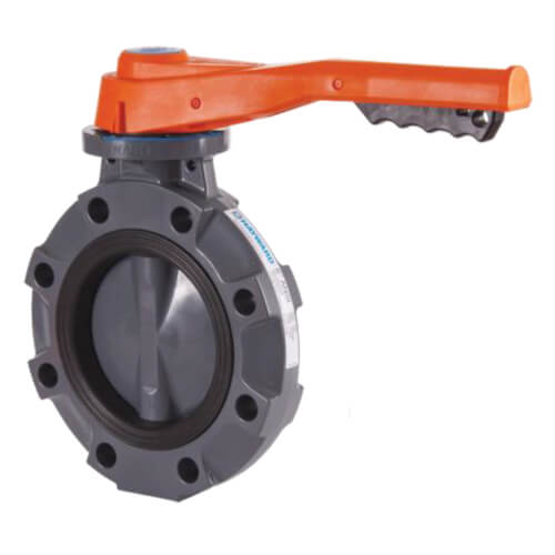 Main product image of 4" BYV Series CPVC Butterfly Valve w/ Lever Handle, EPDM O-ring (Gray)