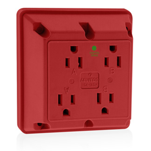 Main product image of 15A 4-in-1 Quadruplex Receptacle/outlet, Hospital Grade (Red)