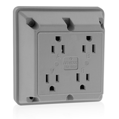 Main product image of 15A 4-in-1 Quadruplex Receptacle/outlet, Industrial Grade (Gray)