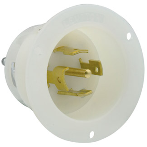 Main product image of 30A, 120/208V 3-Phase Y, NEMA L21-30P, 4P, 5W, Flanged Inlet Locking Receptacle, Grounding (White)