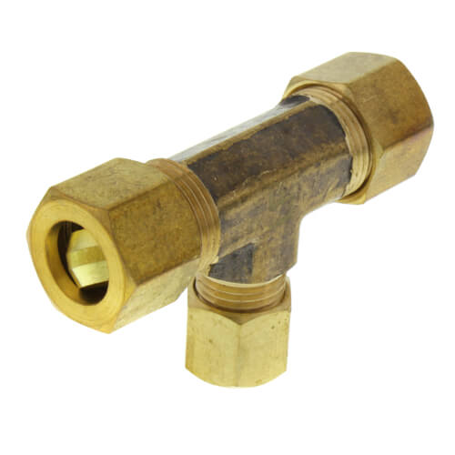 (64-664) 3/8" x 3/8" x 1/4" OD Brass Compression Tee, Lead Free