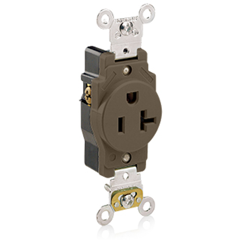 Main product image of Single Receptacle Outlet,  Smooth Face, 20A, 125V Back or Side Wire, NEMA 5-20R, 2-Pole, 3-Wire, Self-Grounding (Brown)