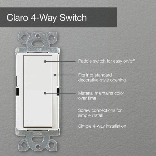 Main product image of Claro On/Off Paddle Switch, 15A General Purpose, 4-Way, CA-4PS-WH, White