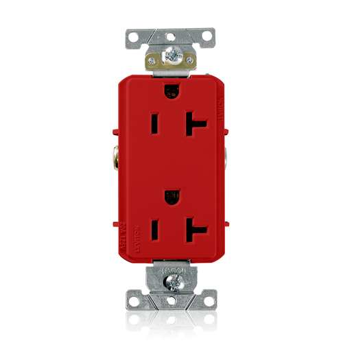 Main product image of Decora Plus Duplex Receptacle Outlet,  Smooth Face, 20A, 125V Back or Side Wire, NEMA 5-20R, 2-Pole, 3-Wire, Self-Grounding, Red