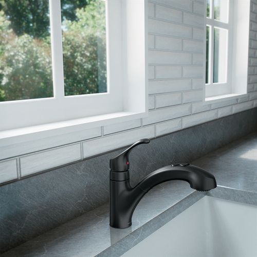 Main product image of Renzo 1 Handle Low Arc Pullout Kitchen Faucet, CA87316BL (Matte Black)