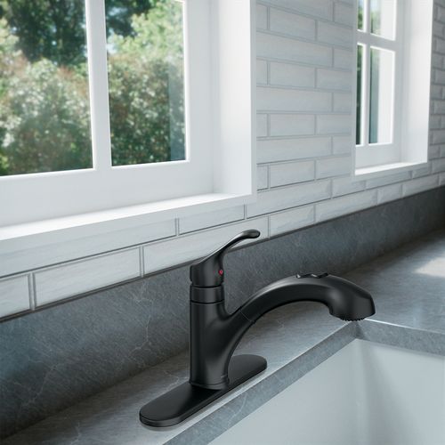 Main product image of Renzo 1 Handle Low Arc Pullout Kitchen Faucet, CA87316BL (Matte Black)
