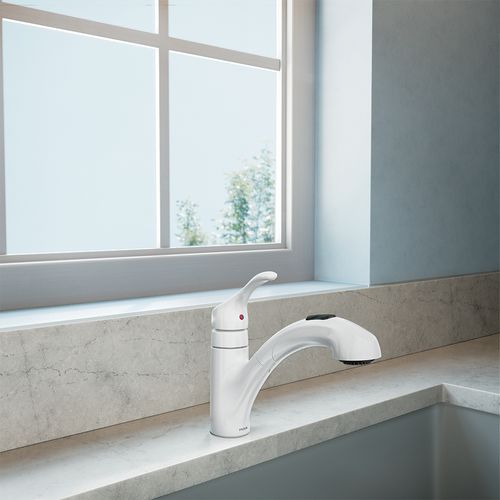 Main product image of Renzo One-Handle Low Arc Pullout Kitchen Faucet, CA87316W (Glacier)