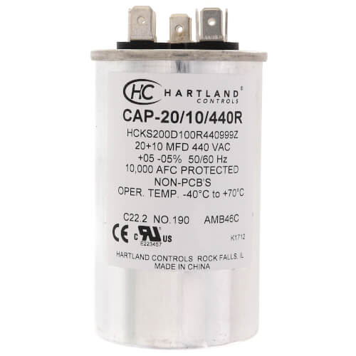 Main product image of 20/10 MFD Round Dual Motor Run Capacitor (370/440V)