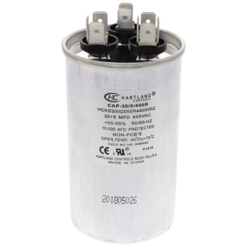Main product image of 30/5 MFD Round Dual Motor Run Capacitor (370/440V)