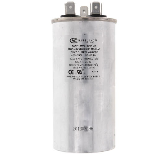 Main product image of 30/7.5 MFD Round Dual Motor Run Capacitor (370/440V)