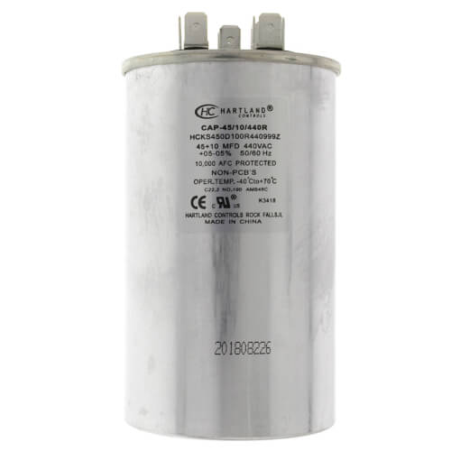 Main product image of 45/10 MFD Round Dual Motor Run Capacitor (370/440V)