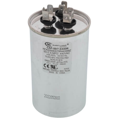 Main product image of 50/7.5 MFD Round Dual Motor Run Capacitor (370/440V)