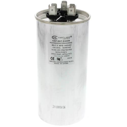 Main product image of 80/7.5 MFD Round Dual Motor Run Capacitor (370/440V)