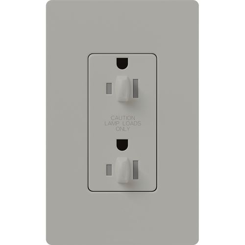 Main product image of Claro 15A Dual Dimming, Tamper Resistant Duplex Receptacle, Decorator Outlet, Gloss Finish, Gray