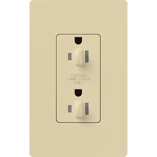 Main product image of Claro 15A Dual Dimming, Tamper Resistant Duplex Receptacle, Decorator Outlet, Gloss Finish, Ivory