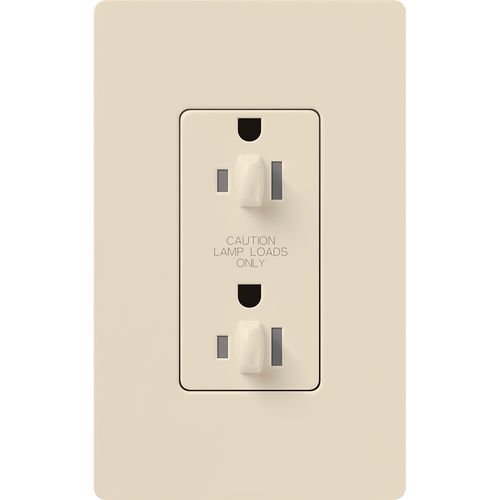Main product image of Claro 15A Dual Dimming, Tamper Resistant Duplex Receptacle, Decorator Outlet, Gloss Finish, Light Almond