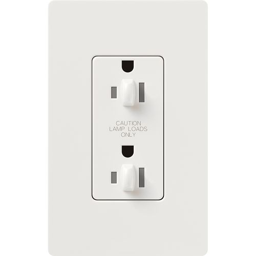 Main product image of Claro 15A Dual Dimming, Tamper Resistant Duplex Receptacle, Decorator Outlet, Gloss Finish, White